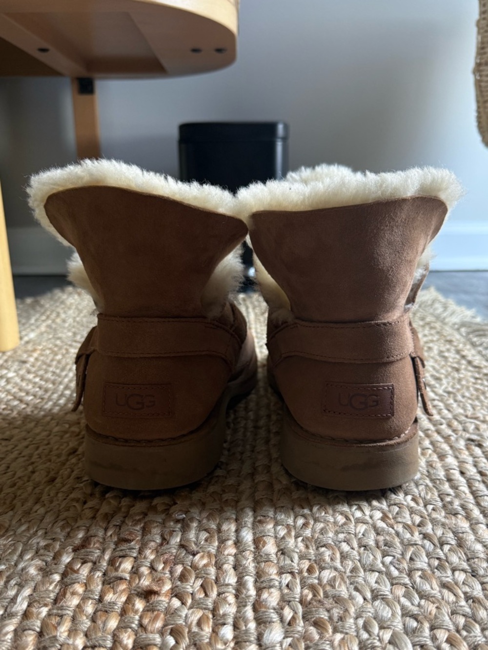 UGG Brown Shearling Lined Ankle Boots Strap Detail Women’s